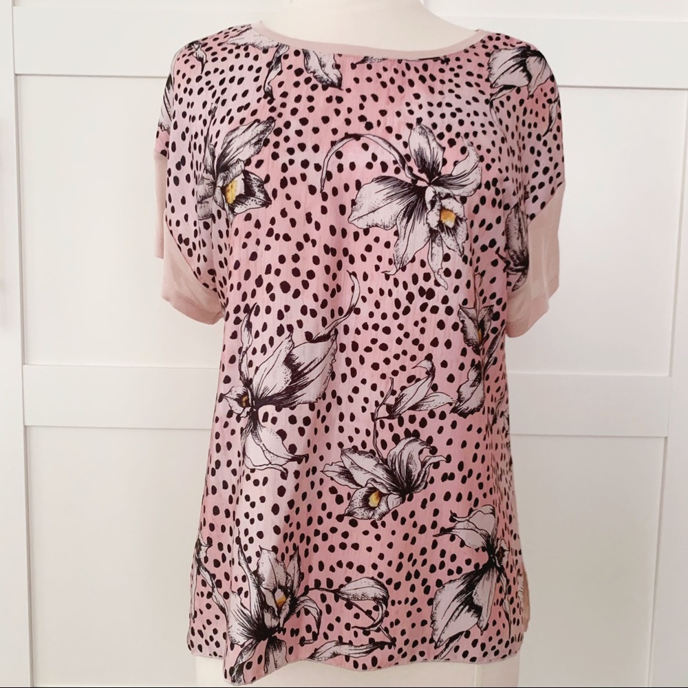 Zara Pink Polka Dot Floral Blouse